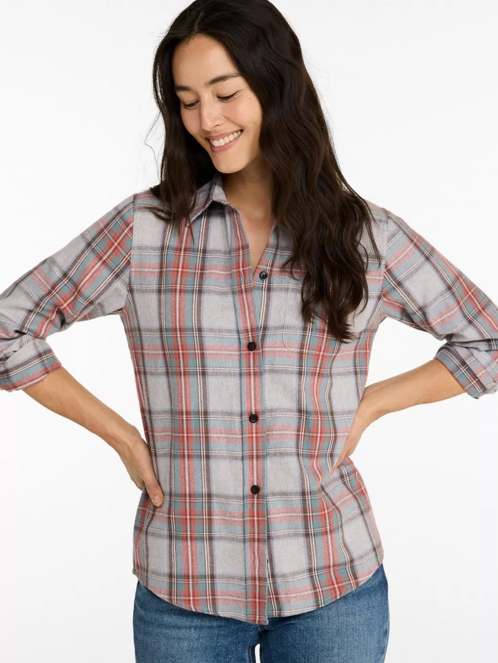 LL Bean Women's Scotch Plaid Brushed Flannel Shirt, Relaxed Fit